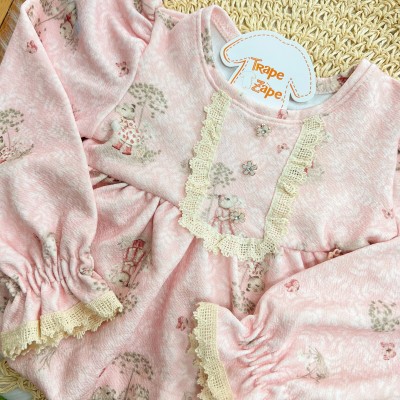 Conj. Blusa Manga Longa Capivarinha e Short Canelado - Rosa e Areia